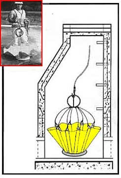 Cutaway drawing showing the Debris Catcher hanging below the casting inside a manhole structure